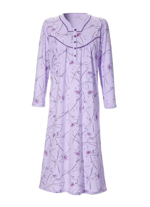 Nachthemden Langarm - Nachthemd, Langarm mit Knopfleiste, in Größe 038 bis 060, in Farbe AZURBLAU-BUNT Ansicht 5