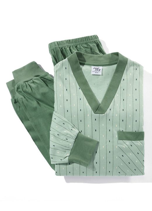 Schlafanzüge - Schlafanzug mit V-Ausschnitt und Bündchen, in Größe 046 bis 066, in Farbe INDIGOBLAU Ansicht 3