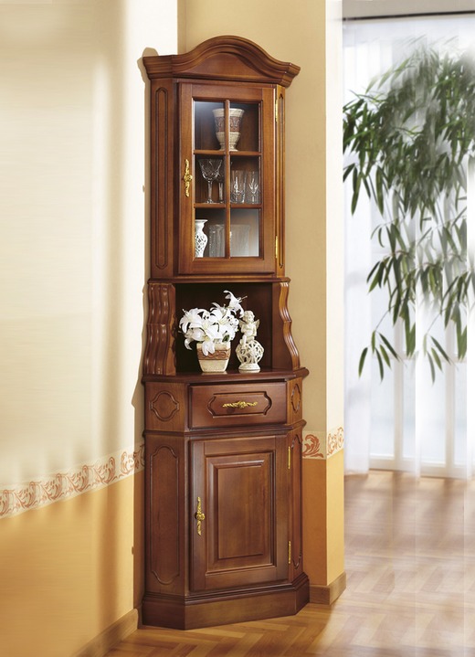 Möbel - Eckvitrine mit eleganten, goldfarbenen Metallgriffen Ansicht 2 Möbel - Eckvitrine mit eleganten, goldfarbenen Metallgriffen, in Farbe KIRSCHBAUM Ansicht 2