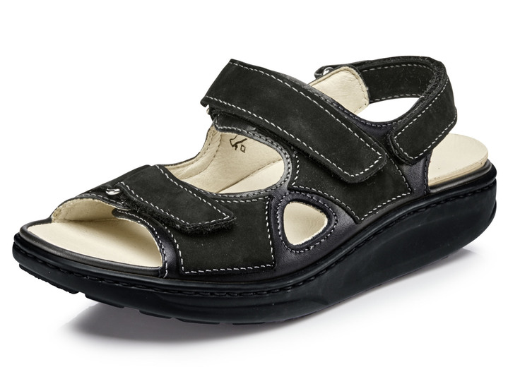 Sandaletten & Pantoletten - Waldläufer, bequeme Damen-Sandalen, Weite H, mit herausnehmbarem Fußbett, in Größe 3 1/2 bis 8, in Farbe SCHWARZ Ansicht 1