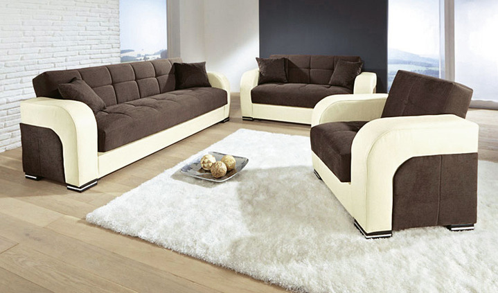 Schlafsofas - Funktions-Polstermöbel aus hochwertigem Kunstleder, in Farbe WEISS-SCHWARZ, in Ausführung Polstergruppe, 3-teilig Ansicht 3