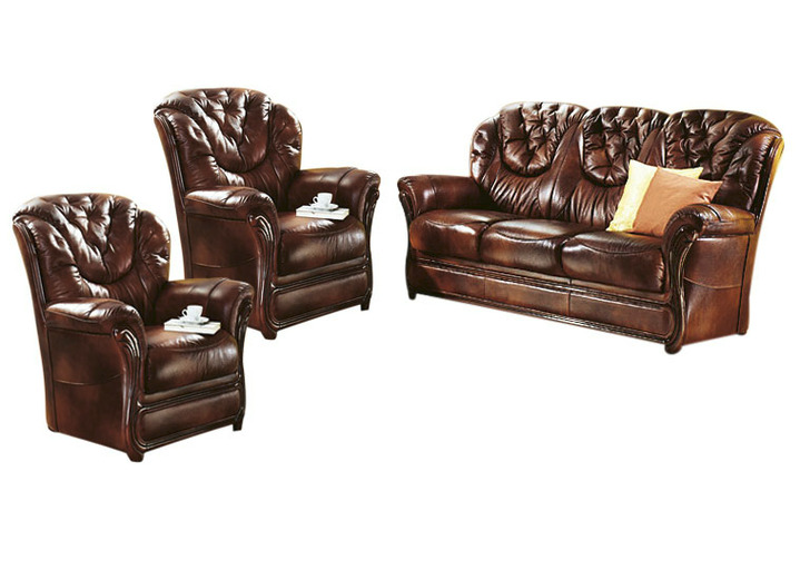 Polstergruppen - Polstermöbel mit Bezug aus echtem Leder, in Farbe ANTIKBEIGE, in Ausführung Sessel Ansicht 17