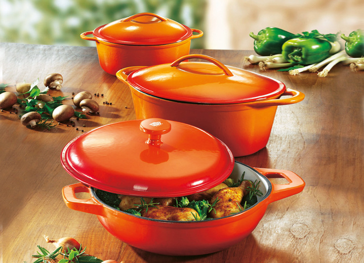 Töpfe & Pfannen - Gusseisen-Schmortopf und -Bräter, in Farbe ORANGE, in Ausführung Schmortopf Ansicht 1