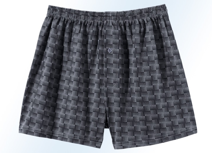 - Viererpack Boxershorts mit knöpfbarem Eingriff, bunt dessiniert, in Größe 005 bis 016, in Farbe 2X MARINE-HELLBLAU, 2X SCHWARZ-STEINGRAU Ansicht 2