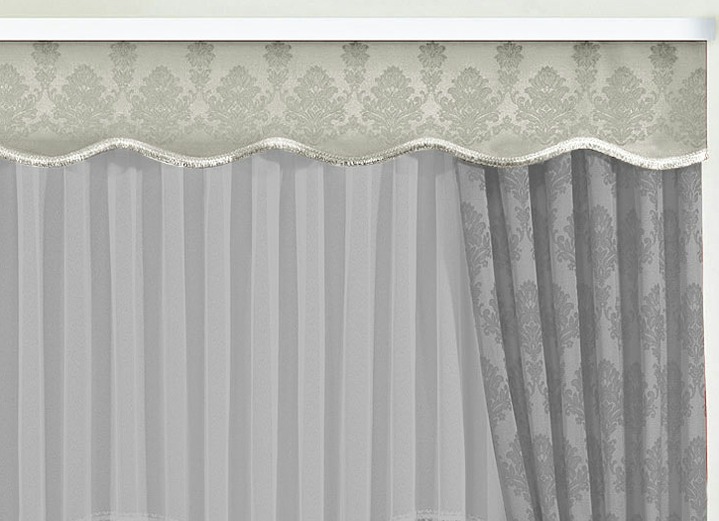 Klassisch - Apart gebogte Schabracke Ansicht 4 Klassisch - Apart gebogte Schabracke, in Größe 665 (30x165 cm) bis 685 (30x500 cm), in Farbe WEINROT Ansicht 4