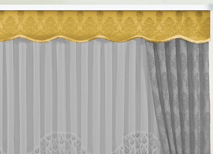 Klassisch - Apart gebogte Schabracke Ansicht 5 Klassisch - Apart gebogte Schabracke, in Größe 665 (30x165 cm) bis 685 (30x500 cm), in Farbe WEINROT Ansicht 5