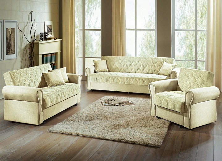 Polstergruppen - 3-teilige Polstergruppe mit Bettkasten, in Farbe BORDEAUX, in Ausführung Dreisitzer und 2 Sessel Ansicht 3