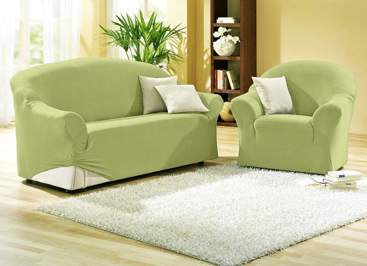 Sessel- & Sofaüberwürfe - Schützende Stretchbezüge für Sessel und Sofa, in Größe 101 (Sessel-Bezug) bis 108 (Hocker-Bezug), in Farbe GRÜN Ansicht 3