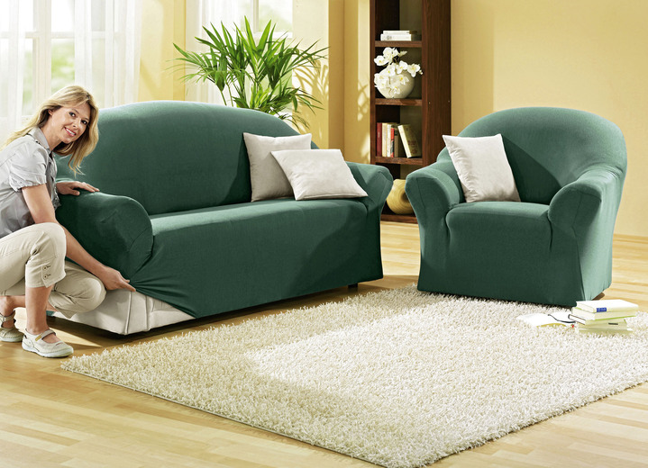 Sessel- & Sofaüberwürfe - Schützende Stretchbezüge für Sessel und Sofa, in Größe 101 (Sessel-Bezug) bis 108 (Hocker-Bezug), in Farbe GRÜN Ansicht 9