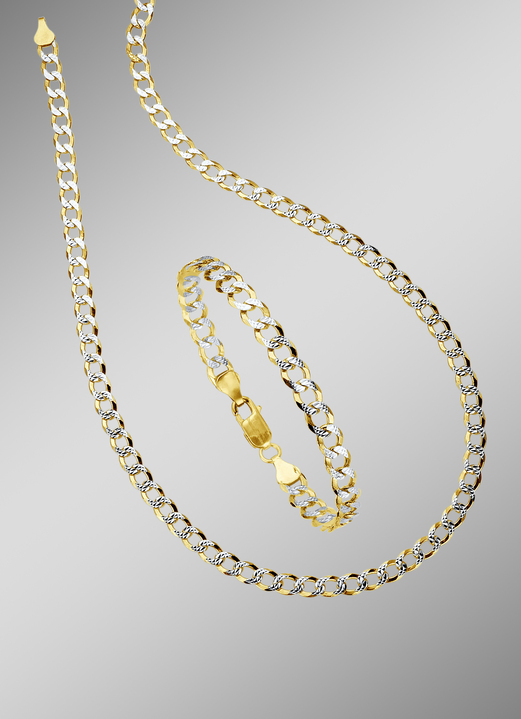 Armbänder - Massive, diamantierte Panzerketten-Garnitur, in Farbe , in Ausführung Halskette, Länge 45 cm Ansicht 3