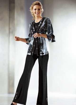 Blusen & Tuniken - Topmodische Tunika in 2-in-1-Optik, in Größe 038 bis 054, in Farbe GRAU-SCHWARZ – Farbe GRAU-SCHWARZ – Ansicht 