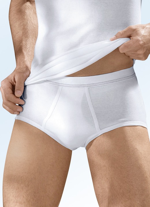 Herren - Hermko Fünferpack Slips aus Doppelripp mit Eingriff, weiß, in Größe 005 bis 013, in Farbe WEISS Ansicht 1