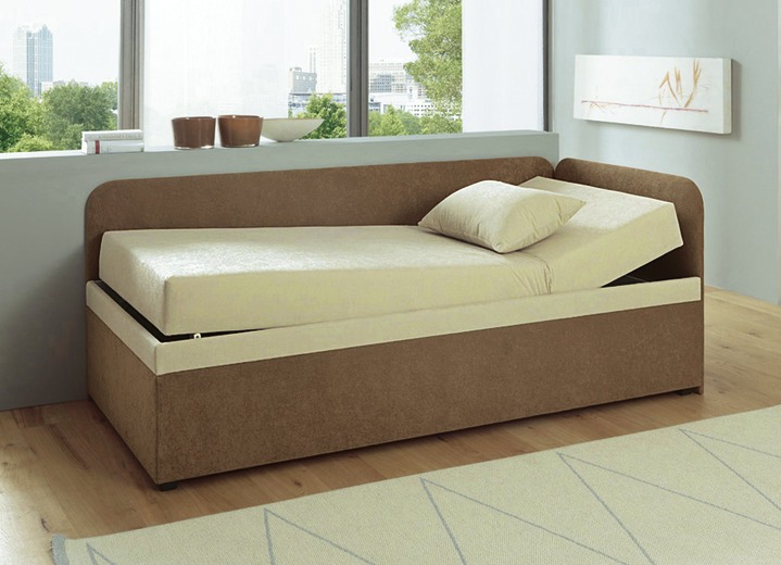 Schlafsofas - Studioliege mit beidseitig montierbarer Kopf- und Seitenblende Ansicht 3 Schlafsofas - Studioliege mit beidseitig montierbarer Kopf- und Seitenblende, in Farbe DUNKELGRAU-HELLGRAU, in Ausführung ohne Kissen Ansicht 3