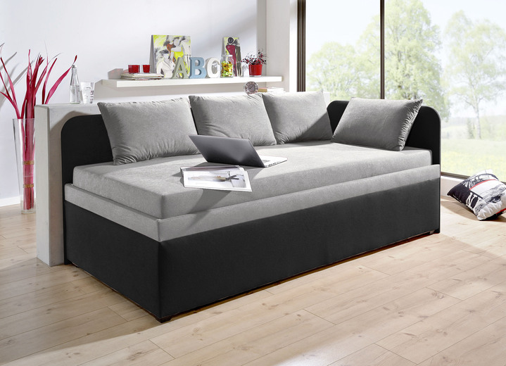 Schlafsofas - Studioliege mit beidseitig montierbarer Kopf- und Seitenblende Ansicht 5 Schlafsofas - Studioliege mit beidseitig montierbarer Kopf- und Seitenblende, in Farbe DUNKELGRAU-HELLGRAU, in Ausführung ohne Kissen Ansicht 5