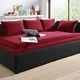 Schlafsofas - Studioliege mit beidseitig montierbarer Kopf- und Seitenblende – Farbe SCHWARZ-ROT Schlafsofas - Studioliege mit beidseitig montierbarer Kopf- und Seitenblende, in Farbe DUNKELGRAU-HELLGRAU, in Ausführung ohne Kissen