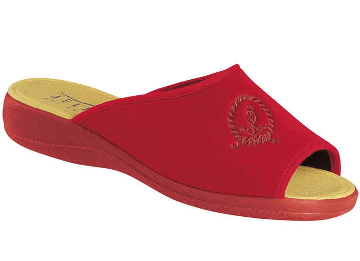 Hausschuhe - Bequeme und trendige Stretch-Pantolette, in Größe 036 bis 042, in Farbe BLAU Ansicht 5