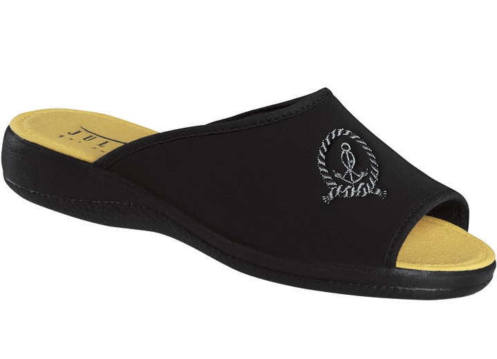 Hausschuhe - Bequeme und trendige Stretch-Pantolette, in Größe 036 bis 042, in Farbe BLAU Ansicht 4