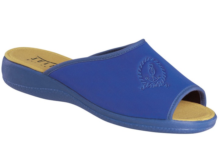 Hausschuhe - Bequeme und trendige Stretch-Pantolette, in Größe 036 bis 042, in Farbe BLAU Ansicht 2