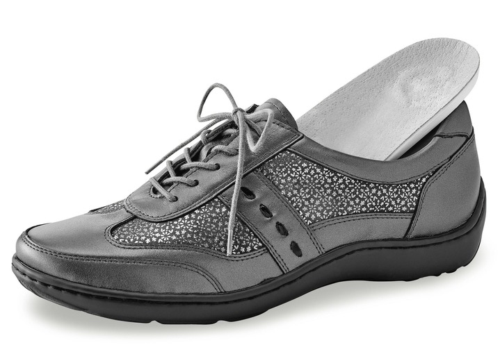 Slipper & Schnürschuhe - Waldläufer, bequeme Damen-Schnürschuhe, Weite H, mit herausnehmbarem Fußbett, in Größe 4 bis 8 1/2, in Farbe ALTSILBER Ansicht 2