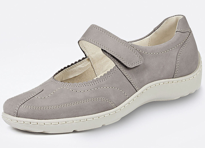 Slipper & Schnürschuhe - Waldläufer, bequeme Damen-Slipper, Weite H, mit herausnehmbarem Fußbett Ansicht 1 Slipper & Schnürschuhe - Waldläufer, bequeme Damen-Slipper, Weite H, mit herausnehmbarem Fußbett, in Größe 4 bis 8 1/2, in Farbe KIESEL Ansicht 1