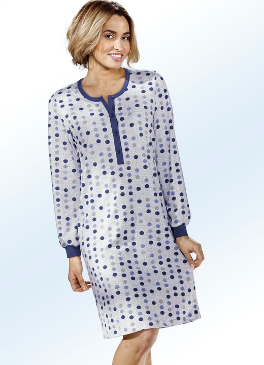 Nachthemden Langarm - Zweierpack Nachthemden, Langarm mit Knopfleiste und Bündchen, in Größe 036 bis 058, in Farbe MARINE/TÜRKIS Ansicht 3