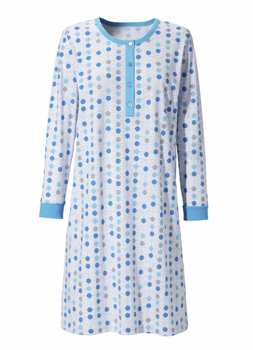 Nachthemden Langarm - Zweierpack Nachthemden, Langarm mit Knopfleiste und Bündchen, in Größe 036 bis 058, in Farbe MARINE/TÜRKIS Ansicht 2