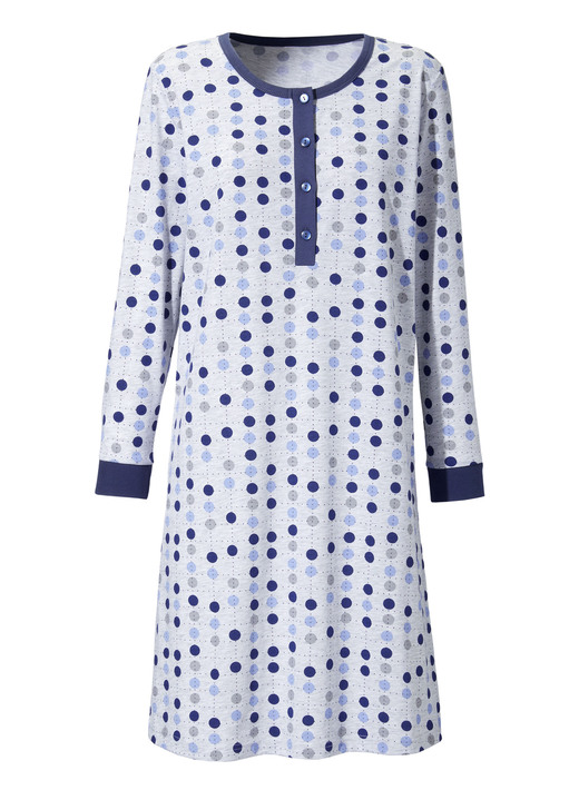 Nachthemden Langarm - Zweierpack Nachthemden, Langarm mit Knopfleiste und Bündchen, in Größe 036 bis 058, in Farbe MARINE/TÜRKIS Ansicht 4