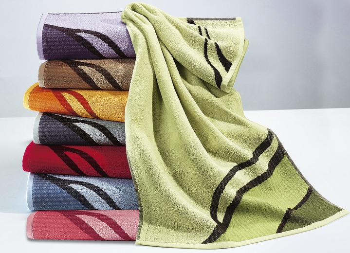 Handtücher - Frottier-Serie mit ansprechendem, diagonalem Wellen-Dessin, in Größe 200 (1 Handtuch, 50/100 cm) bis 208 (Sparset, 5-teilig), in Farbe GRÜN Ansicht 1
