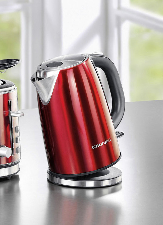 - Grundig Frühstücksserie aus hochwertig lackiertem Edelstahl, in Farbe ROT, in Ausführung Wasserkocher Ansicht 1