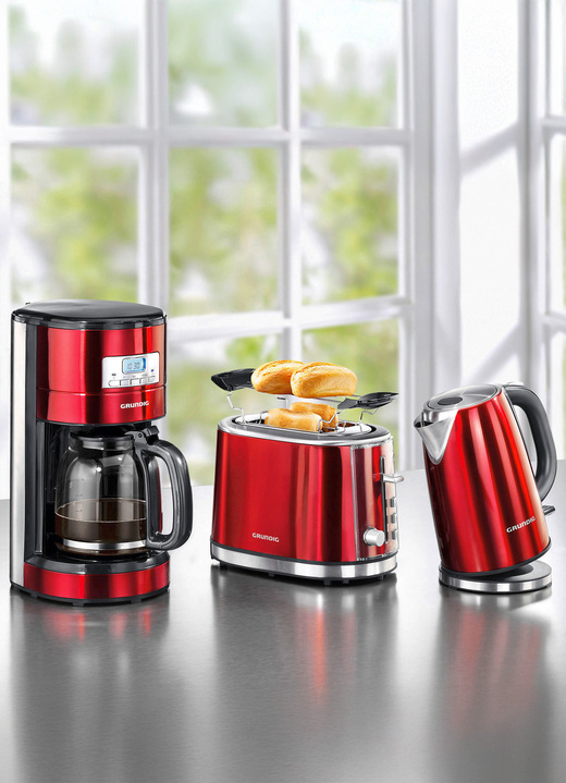 - Grundig Frühstücksserie aus hochwertig lackiertem Edelstahl, in Farbe ROT, in Ausführung Wasserkocher Ansicht 2