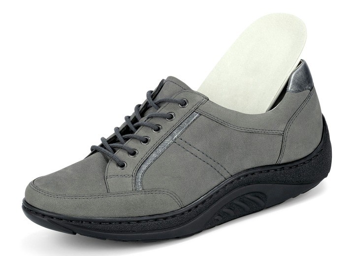 Slipper & Schnürschuhe - Waldläufer Schnürschuh mit edlen Metallicleder-Einsätzen, in Größe 3 1/2 bis 8, in Farbe GRAFIT Ansicht 2