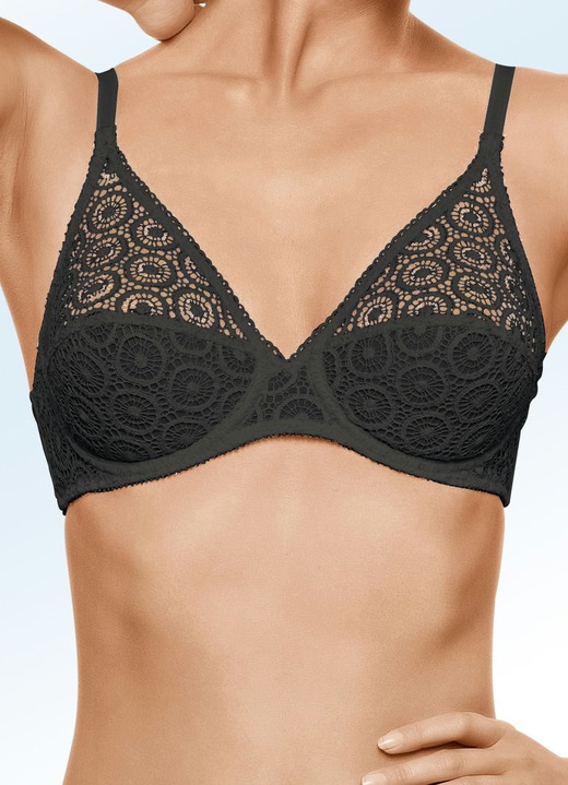 Damenwäsche - Chantelle Bügel-BH mit Stickereispitze im  Vorderteil, in Größe 075 bis 095, in Cup F, in Farbe SCHWARZ Ansicht 1