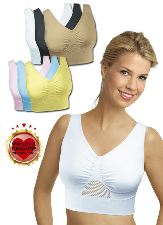 Sport-BH - Dreierpack Sport-BH „Sporty“ Ansicht 2 Sport-BH - Dreierpack Sport-BH „Sporty“, in Größe 3XL bis XXL, in Farbe WEISS-SCHWARZ-HAUT Ansicht 2