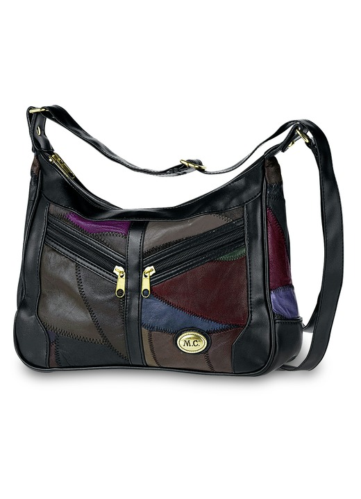 - Patchwork-Tasche aus Nappaleder mit Synthetik-Einsätzen, in Farbe SCHWARZ-MULTICOLOR Ansicht 1