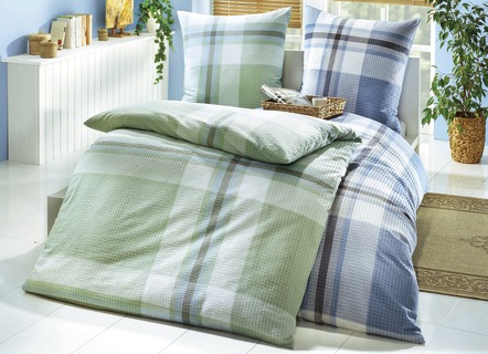 Bettwäschegarnituren - Bügelfreie Bettwäsche-Garnitur aus dem Hause Biberna, in Größe 112 (80/80 cm + 135/200 cm) bis 115 (80/80 cm + 155/220 cm), in Farbe BLAU