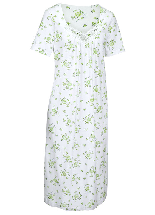 Kurzarm - Zweierpack Nachthemden mit Rundhals und Alloverdessin Ansicht 4 Kurzarm - Zweierpack Nachthemden mit Rundhals und Alloverdessin, in Größe 038 bis 060, in Farbe 1X WEISS-ROYALBLAU, 1X WEISS-APFELGRÜN Ansicht 4