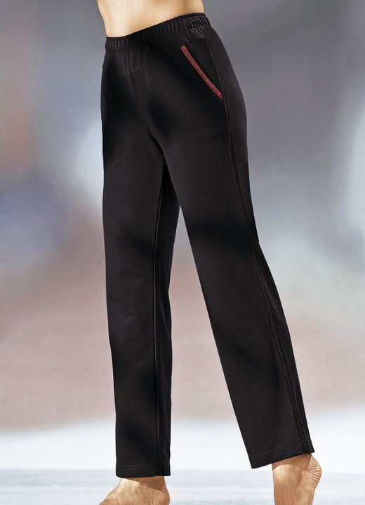 Freizeithosen - Hose mit Glanzgarn besticktem Zierband, in Größe 018 bis 058, in Farbe MARINE Ansicht 2