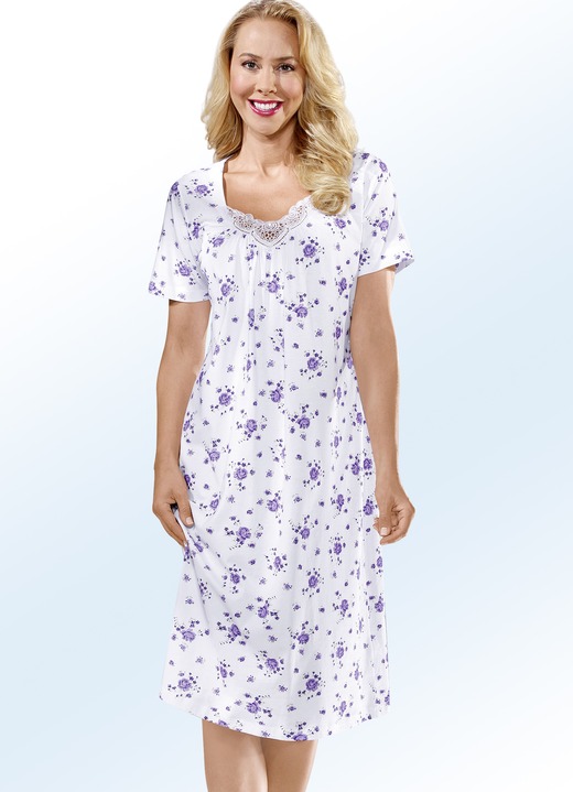 Kurzarm - Zweierpack Nachthemden mit Rundhals und Alloverdessin Ansicht 5 Kurzarm - Zweierpack Nachthemden mit Rundhals und Alloverdessin, in Größe 038 bis 060, in Farbe 1X WEISS-ROYALBLAU, 1X WEISS-APFELGRÜN Ansicht 5