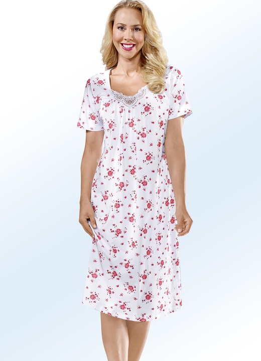 Kurzarm - Zweierpack Nachthemden mit Rundhals und Alloverdessin, in Größe 038 bis 060, in Farbe 1X WEISS-ROYALBLAU, 1X WEISS-APFELGRÜN Ansicht 4