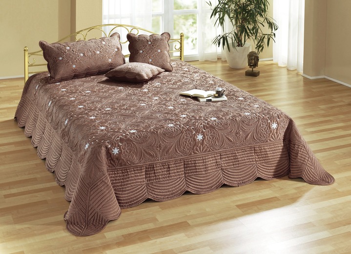 Heimtextilien - Satin Kissenbezüge und Tagesdecken mit Stickerei, in Größe 873 (für Einzelbett, 140x210 cm) bis 924 (1 Kissenbezug, 40x 80 cm), in Farbe BEIGE Ansicht 2