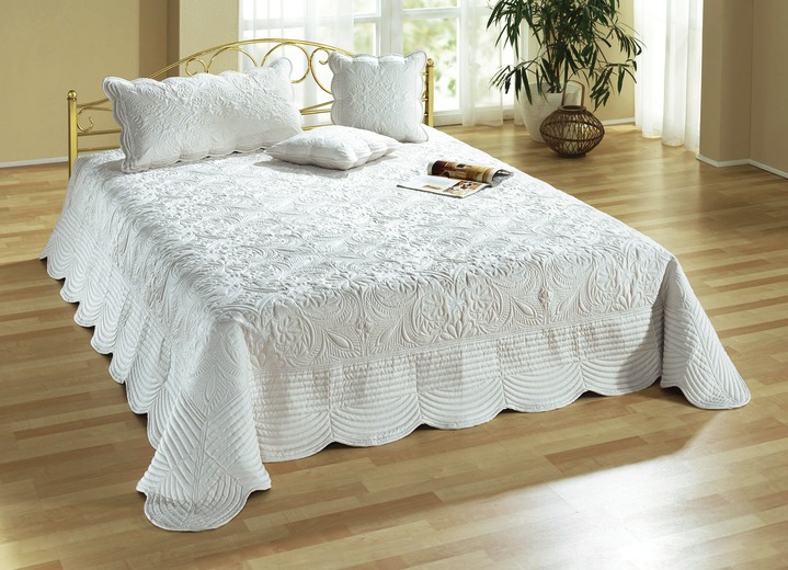 Heimtextilien - Satin Kissenbezüge und Tagesdecken mit Stickerei, in Größe 873 (für Einzelbett, 140x210 cm) bis 924 (1 Kissenbezug, 40x 80 cm), in Farbe BEIGE Ansicht 6