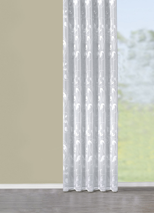 - Leicht transparenter Store mit Rankenmotiv, in Größe 136 (H100xB300 cm) bis 219 (H225xB450 cm), in Farbe WEISS Ansicht 1