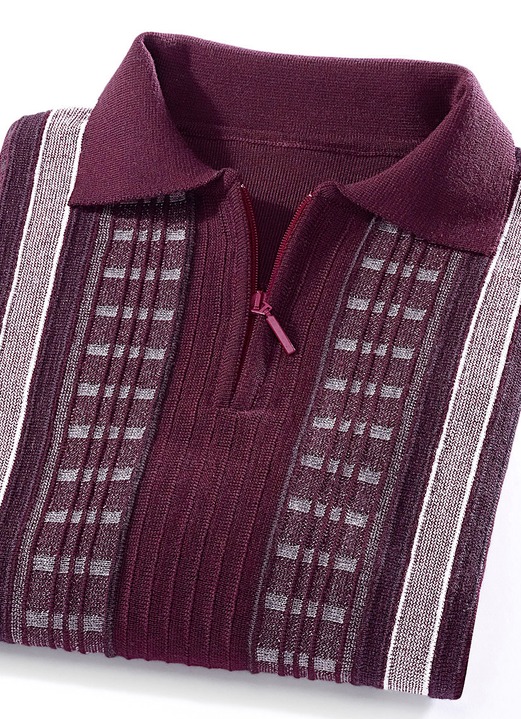 Gemustert - Faszinierender Polopullover mit kurzem Reißverschluss, in Größe 046 bis 062, in Farbe BORDEAUX MELIERT Ansicht 1