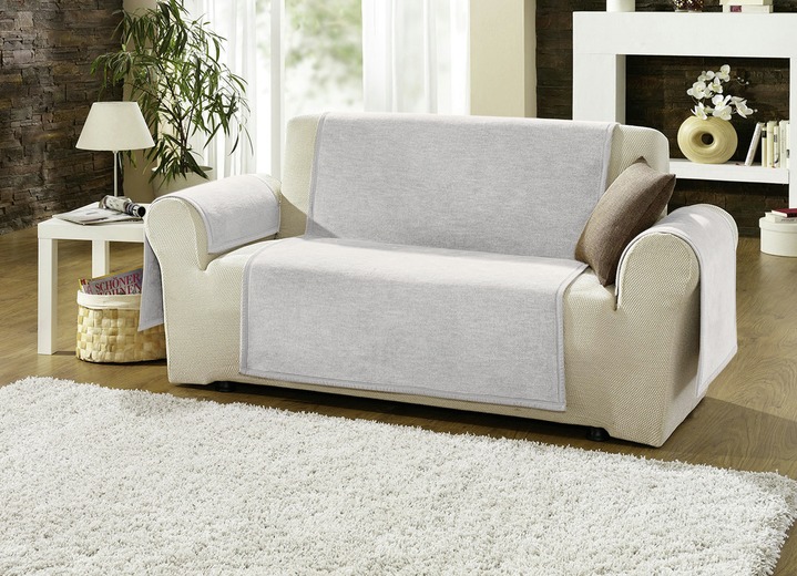 Sessel- & Sofaüberwürfe - Sessel-,Couch- und Armlehnenschoner mit Veloursbandeinfassung Ansicht 4 Sessel- & Sofaüberwürfe - Sessel-,Couch- und Armlehnenschoner mit Veloursbandeinfassung, in Größe 102 (Sesselschoner, 50x200 cm) bis 900 (2x 50x200 cm + 2x 50x75 cm), in Farbe SAND Ansicht 4