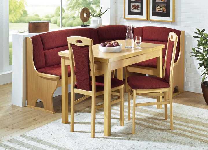 Esstische - Elegante Eckbankgruppen mit robuster, pflegeleichter Melamin-Oberfläche, in Farbe BORDEAUX, in Ausführung Eckbankgruppe, 4-teilig, groß Ansicht 1