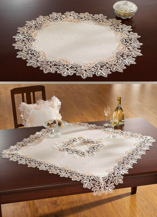 Tischdecken - Elegante Raumdekoration mit 2-farbiger Makramee-Spitze, in Größe 100 (Läufer, 30x 60 cm) bis 404 (Kissenhülle, 40x 40 cm), in Farbe CREME Ansicht 3