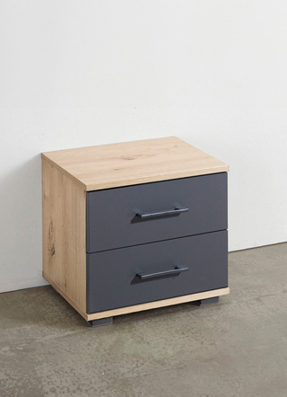 Nachttische - Nachttisch in hochwertiger, stabiler Ausführung, in Farbe WEISS, in Ausführung Nachttisch mit 2 Schubladen – Farbe ARTISAN EICHE-GRAU – Ansicht 