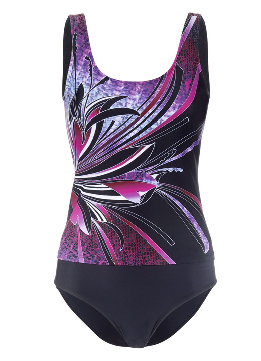 Tankinis - Pacific Fashion Tankini mit platziertem Druckdessin und Softschalen, in Größe 038 bis 052, in Cup D, in Farbe SCHWARZ-TÜRKIS Ansicht 2