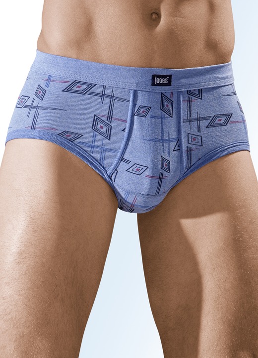 Slips & Unterhosen - Fünferpack Slips aus Feinripp mit Eingriff, in Größe 005 bis 014, in Farbe 3X JEANSBLAU MELIERT-BUNT, 2X GRAU MELIERT-BUNT Ansicht 1