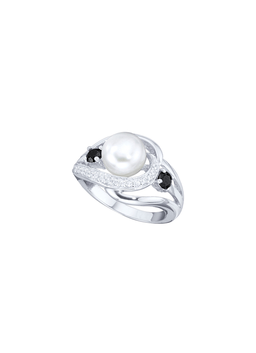 Ringe - Damenring mit synthetischen Zirkonia und Süßwassser-Zuchtperle Ansicht 2 Ringe - Damenring mit synthetischen Zirkonia und Süßwassser-Zuchtperle, in Größe 160 bis 220, in Farbe  Ansicht 2